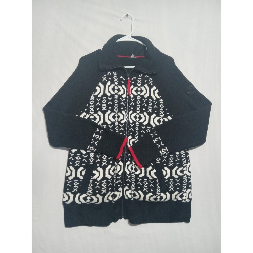 T by Talbots Zip Front Coatigan Wintery Geo Fair Isle Sweater Jacket Size Large